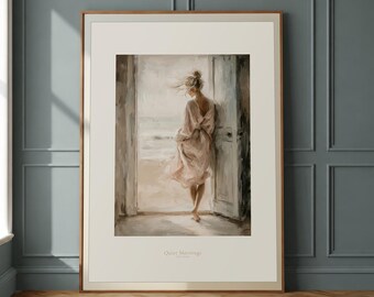 Digital Download Coastal Figurative Art Print Quiet Mornings Bedroom Wall Decor