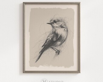 Digitale download minimalistische vogelschets muurkunst neutraal natuur woonkamer decor