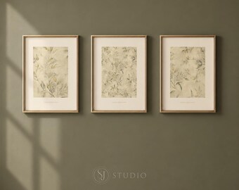 Digital Download Mediterranean Botanical Triptych Wall Art Neutral Dining Room Decor