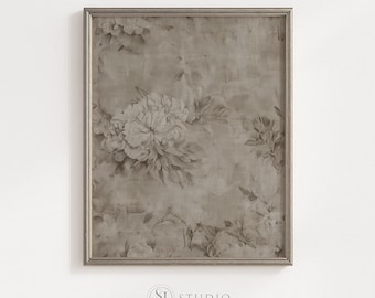 Digitale download vintage bloemenmuurkunst neutrale botanische print voor slaapkamer of woonkamer