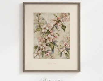 Digitale download vintage botanische bloesemprint Cottagecore bloemenmuurkunst