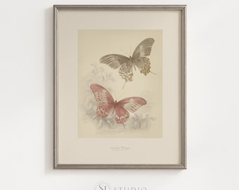 Digitale download vlinder kunst aan de muur vintage botanische print cottage slaapkamer decor