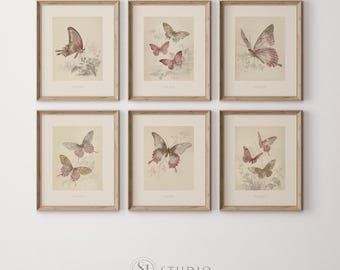 Digitale download vintage vlinder muurkunst set neutraal botanisch huisdecor