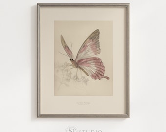 Digitale download vintage vlinder kunstprint neutraal botanisch muurdecor