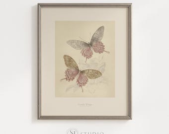 Digitale download vintage vlinderprint botanische muurkunst vrouwelijk woondecoratie