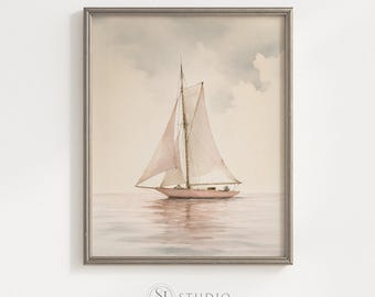 Digitale download kust zeilboot kunst aan de muur minimalistische nautische print neutraal interieur