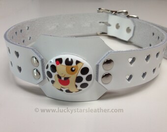 Locking pacifier gag with hearts/locking dummy gag white leather (made to order/custom)