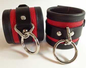 Handmade Bullhide Leather Wrist/ankle Cuffs with Cowhide Edges