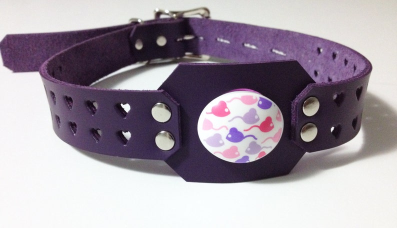 Locking pacifier gag with hearts/locking dummy gag purple leather made to order/custom image 1