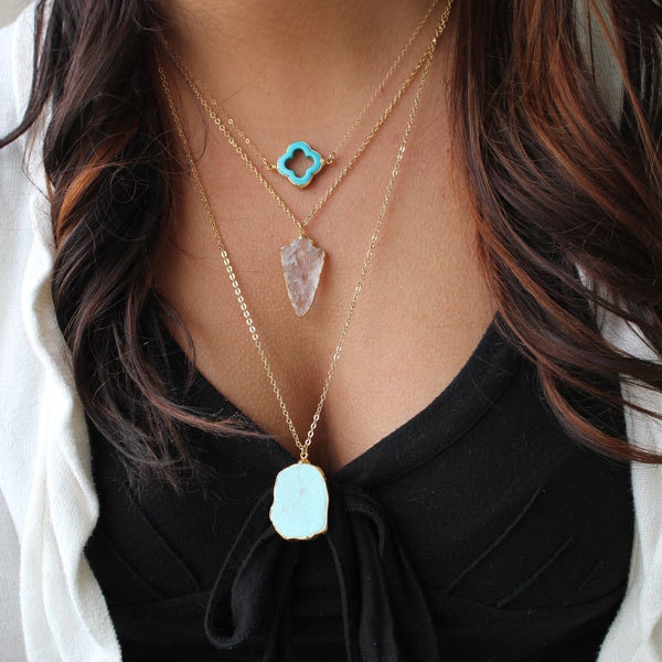 Raw Turquoise 14k Gold Edged Necklace