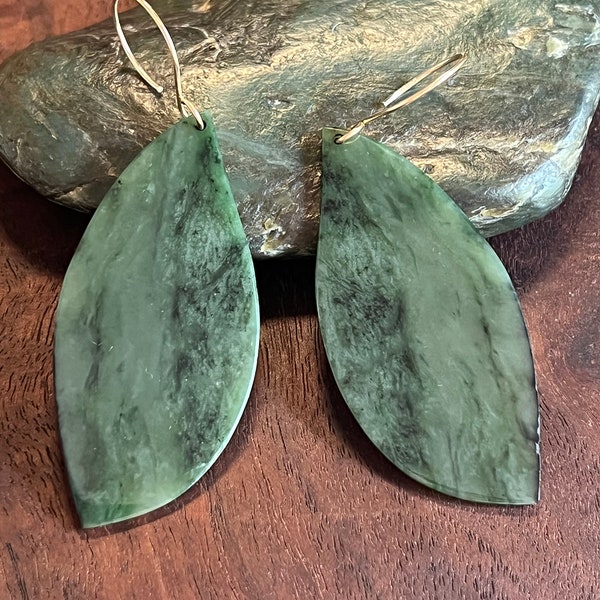 Large Big Sur jade earrings with rind on 14k goldfill hooks