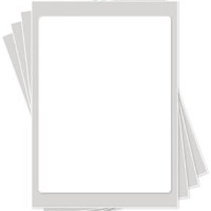 May include: A stack of five blank white photo cards with a gray border.