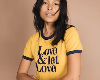 Love & Let Love | Fitted Ringer | Mustard w/ Navy Trim