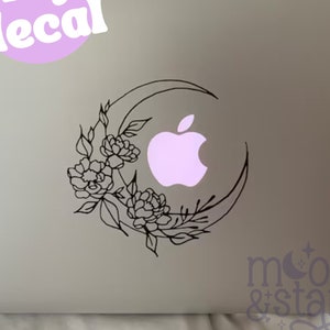 Moon Flowers, Moon Decal, Moon Sticker, Moon Laptop, Moon Car, Moon Laptop Stickers, Laptop Decal, Macbook Decal, Car Decal, Vinyl Decal