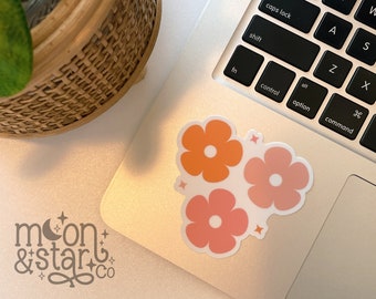 Retro Flowers Sticker, Flowers Stickers, Orange Flowers Sticker, Floral Stickers, Laptop Sticker, Car Sticker, Tumbler Sticker, Waterproof