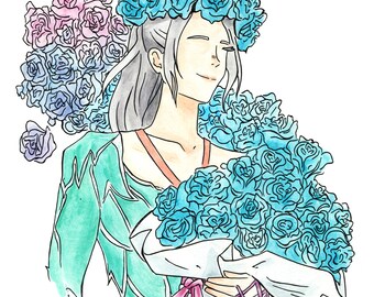 Young Viktor With Flowers - 9x12 original painting