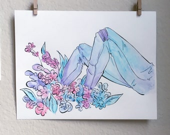 Legs Among Flowers  - 9x12 original painting