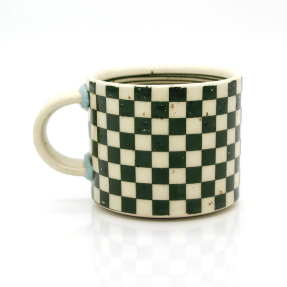 8oz Mug Dark Green Checker