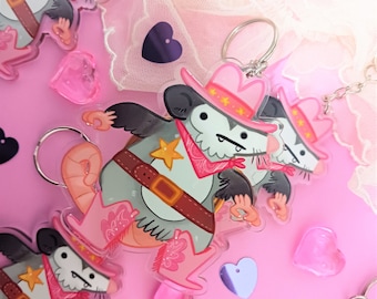 Rootin' Tootin' Opossum Cowboy Double Sided Acrylic Charm