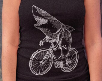 Shark Cycling Bicycle Women's Poly-Cotton Tank Top Gift for Her Nautical Gifts for Women Biking Girlfriend Gift Wife Birthday Gift SEEMBO