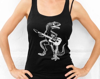 Dinosaur Guitarist Tank Top: Funny Rock Music Gift