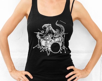 Octopus Drummer Tank Top, Funny Music Gift for Women