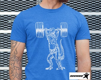 Dinosaur Weightlifting Tri-Blend T-Shirt, Fitness Gym Tee SEEMBO
