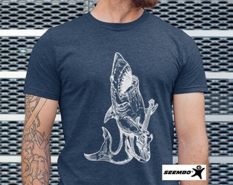 Shark Playing Guitar T-Shirt, Funny Musician Rock Music Gift SEEMBO