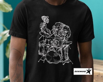 Funny Neanderthal Drummer T-Shirt: Music Lover Gift