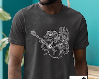 Beaver Playing Guitar T-shirt, Funny Animal Rock Music Tee SEEMBO