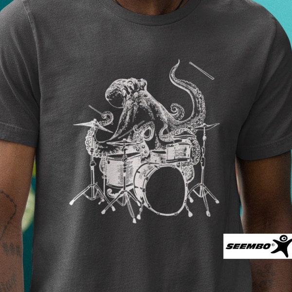 Octopus Playing Drums T-Shirt for Men Funny Drummer Dad Gift Drum Player Music Lover Tshirt Drumming Musician Shirt Ocean Graphic Tee SEEMBO