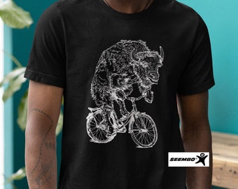 Bison Riding Bike T-Shirt, Funny Cycling Gift