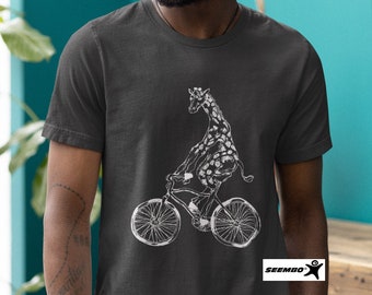 Giraffe Cycling T-Shirt, Funny Animal Biker Shirt SEEMBO