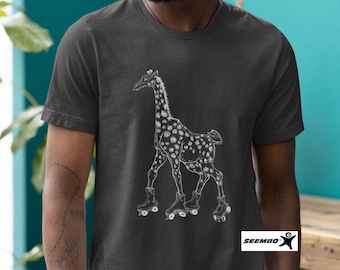 Giraffe Roller Skating T-shirt, Funny Animal Skater Tee SEEMBO