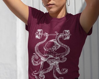 Octopus Weightlifting Women's T-Shirt, Funny Gym Workout Tee