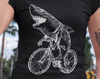 Shark Cycling Bicycle Women's T-Shirt Gift for Her Girlfriend Gift for Birthday Biking Bike Wife Gift Shark Shirt Gifts for Mom SEEMBO