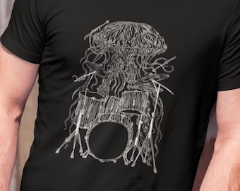 Jellyfish Playing Drums Men T-Shirt Gift for Him Jellyfish Shirt for Boyfriend Gift Drummer Husband Gift for Men Musician Gifts SEEMBO