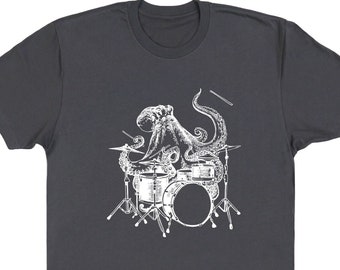 Octopus Playing Drums Shirt for Men Funny Drummer Dad Gift Drum Player Music Lover Tshirt Drumming Musician T-Shirt Ocean Graphic Tee SEEMBO