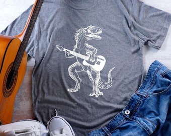 Dinosaur Playing Guitar T-Shirt, Funny Guitarist Shirt for Men, Animal Lover Shirt, Musician Gifts Music Band Shirts, Dinosaur Tshirt SEEMBO