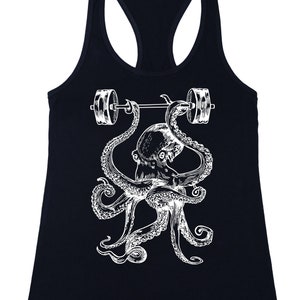 Octopus Lifting Barbells Funny Gym Tank Top Cute Workout Women Tops Fitness Mom Tanks Motivation Muscle Shirts Beach Shirt Nautical SEEMBO