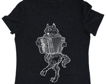 Wolf Playing Accordion Women's T-Shirt Tri-Blend Gift for Her Musician Girlfriend Gift Accordionist Wife Gift Birthday Mom Gifts SEEMBO