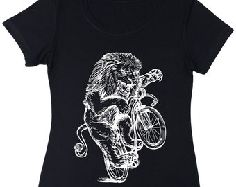 Lion Cycling Bicycle Women's T-Shirt Gift for Her Girlfriend Gift for Birthday Bicycling Shirt Wife Gift Lion Tee Gifts for Mom SEEMBO