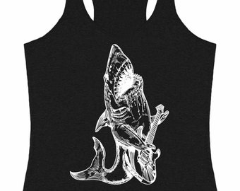 Shark Playing Guitar Women's Tri-Blend Tank Top Gift for Her Girlfriend Gift for Birthday Musician Wife Gift Music Gifts for Mom SEEMBO