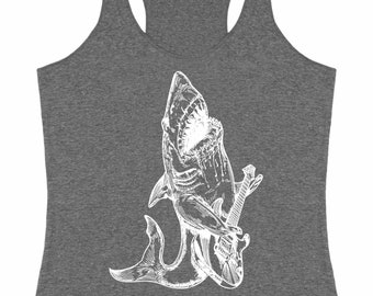 Shark Playing Guitar Women's Tri-Blend Tank Top Gift for Her Girlfriend Gift for Birthday Musician Wife Gift Music Gifts for Mom SEEMBO