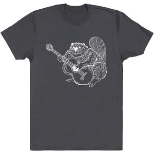 Beaver Playing Guitar Funny T-Shirt Gift for Men Cute Animal Shirt Guitar Lover Cool Rock Band Music Tshirt Awesome Forest Nature Tee SEEMBO