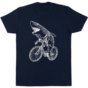 Shark Cycling Bicycle T-shirt, Funny Biking Shirt for Men, Bike Shirt, Biker Tshirt, Fish Lover Gifts, Cyclist Gift, Riding Tee Shirt SEEMBO