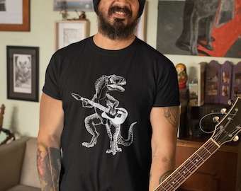 Dinosaur Playing Guitar T-Shirt, Funny Musician Gift SEEMBO