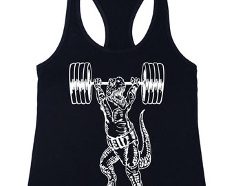 Dinosaur Weight Lifting Barbells, Funny Workout Tank Top for Women, Fitnes Top, Cool Animal Lover Gift, Cute Gym Shirt, Fitness Gifts SEEMBO