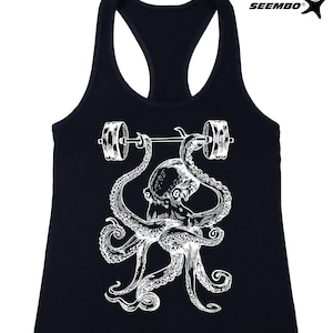 Octopus Weight Lifting Barbells Tank Top, Funny Workout Gift for Women, Fitness Tanks, Gym Lover Gift, Motivational Tanks, Gym Gifts SEEMBO
