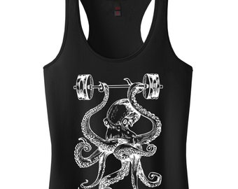 Octopus Lifting Barbells Tank Top, Funny Workout Gift SEEMBO